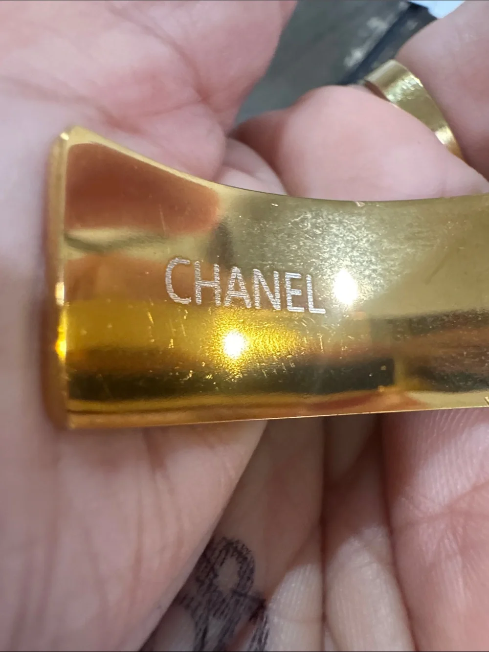 Black and Gold Enamel CC Bangle Bracelet